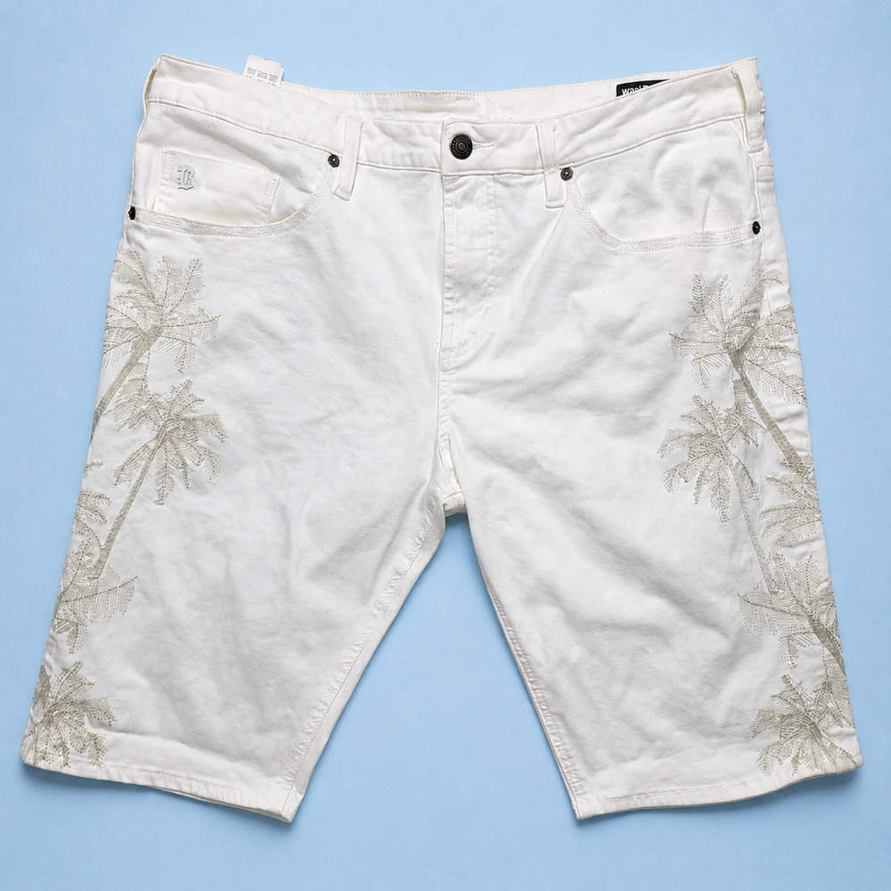 Buffalo David Bitton Parker-X Shorts Mens 38 White‎ Palm Tree Stretch Slim Fit